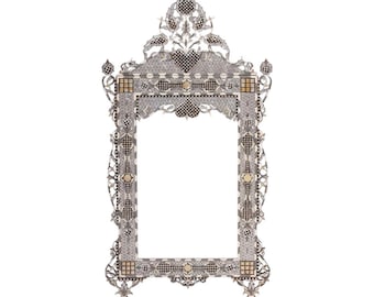 Syrian Damascene Mother-of-Pearl Inlaid Geometric Wall Mirror, one of a kind