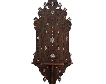 Syrian Damascene Mother-of-Pearl Inlaid Pierced Wall Bracket Shelf, one of a kind
