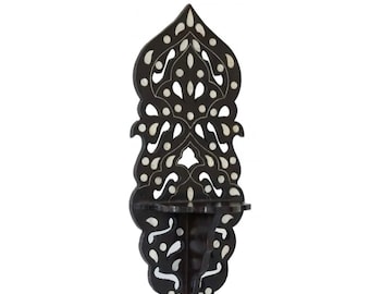 Syrian Bone and Mother-of-Pearl Inlaid Pierced Wall Sconce (Candle Bracket), one of a kind