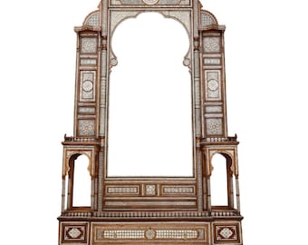 Monumental Syrian Damascene Mother-of-Pearl and Bone Inlaid Walnut Console and Mirror, one of a kind