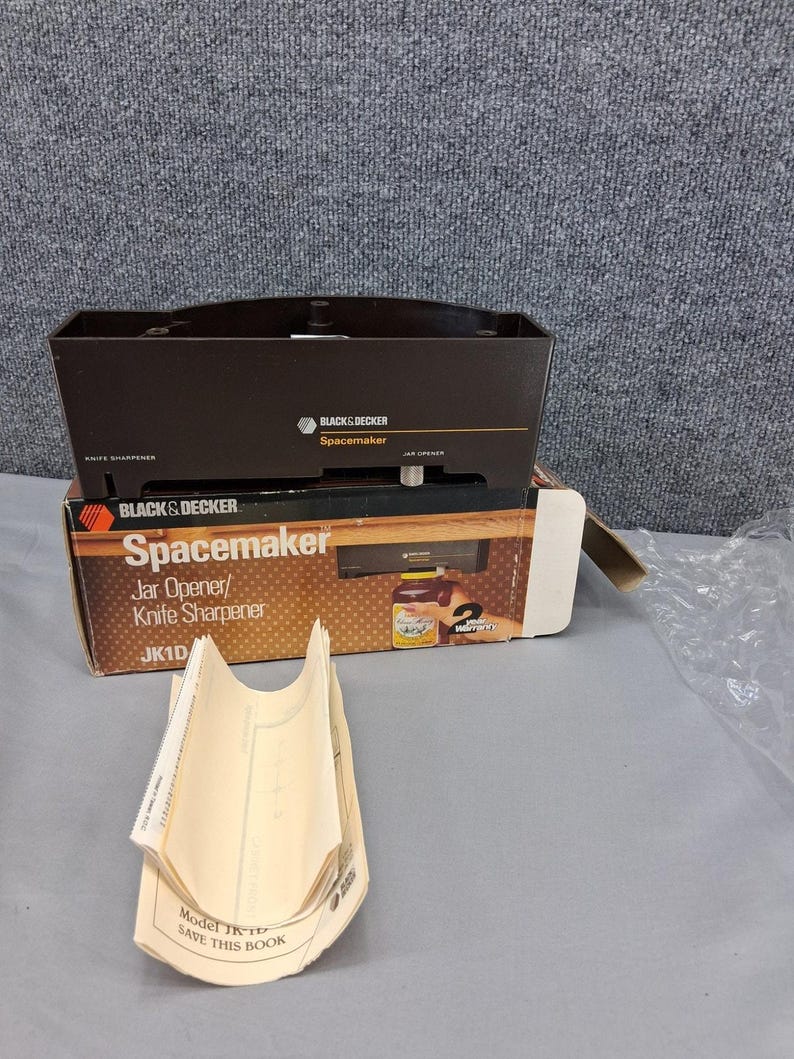 Vintage Black & Decker Spacemaker Jar Opener Knife Sharpener JK1D Black New image 1