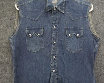 Vintage 50s Levis Short Horn Western Wear Sanforized Sawtooth Dot Snapper