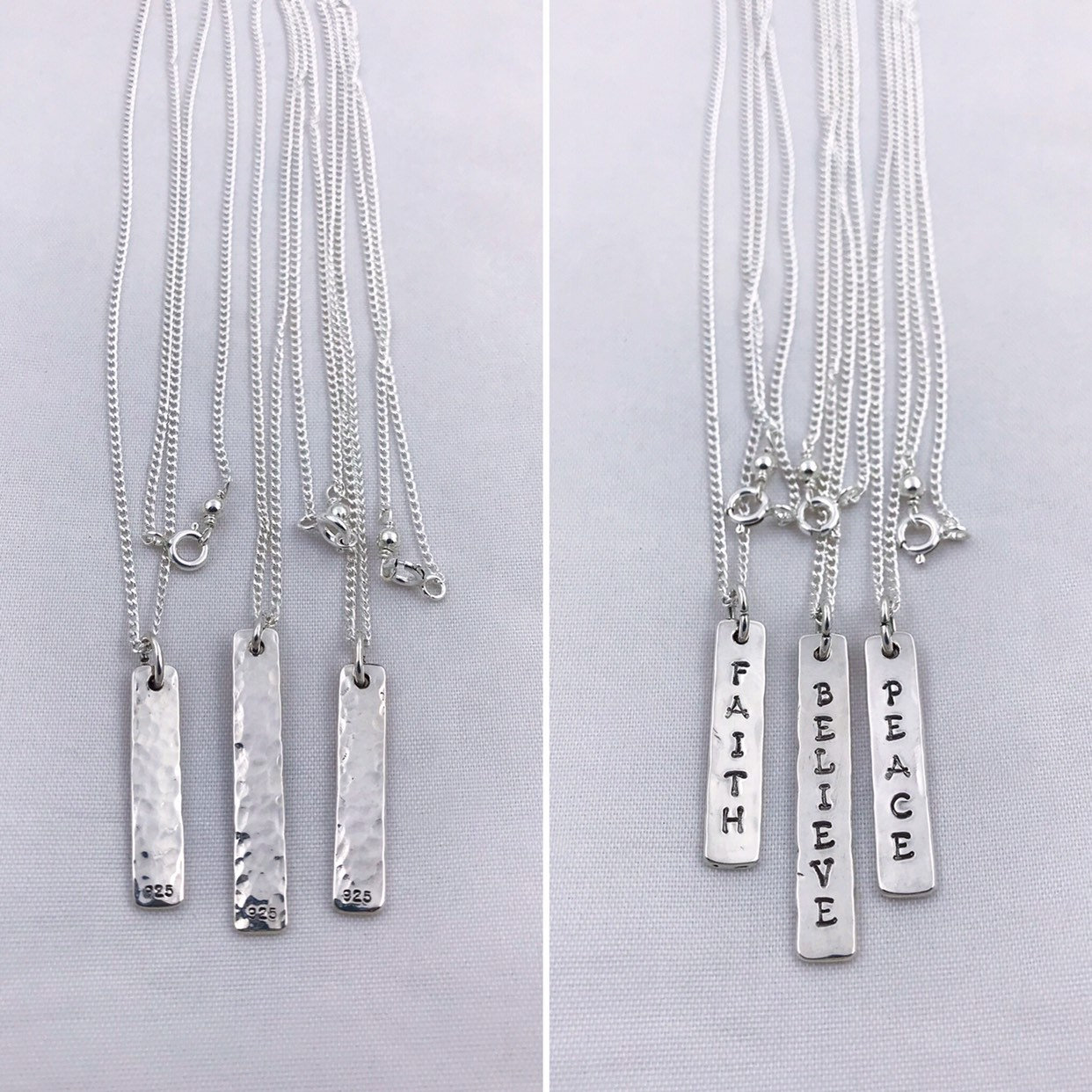Sterling Silver Vertical Bar Necklace Reversible Hammered Textured Rustic Hand Wrought