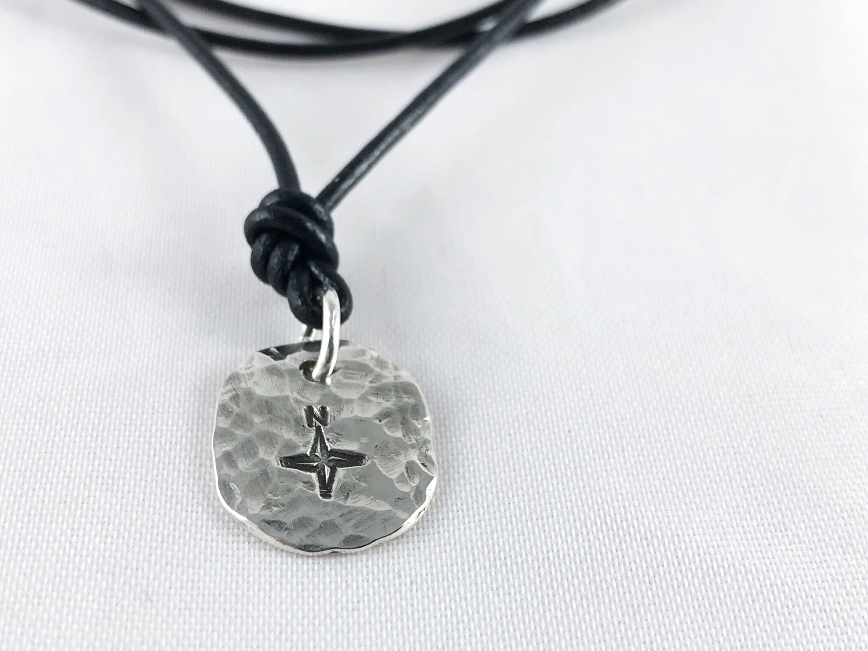 Men S Compass Necklace Sterling Silver Rustic Oval Stamped Gallery Photo