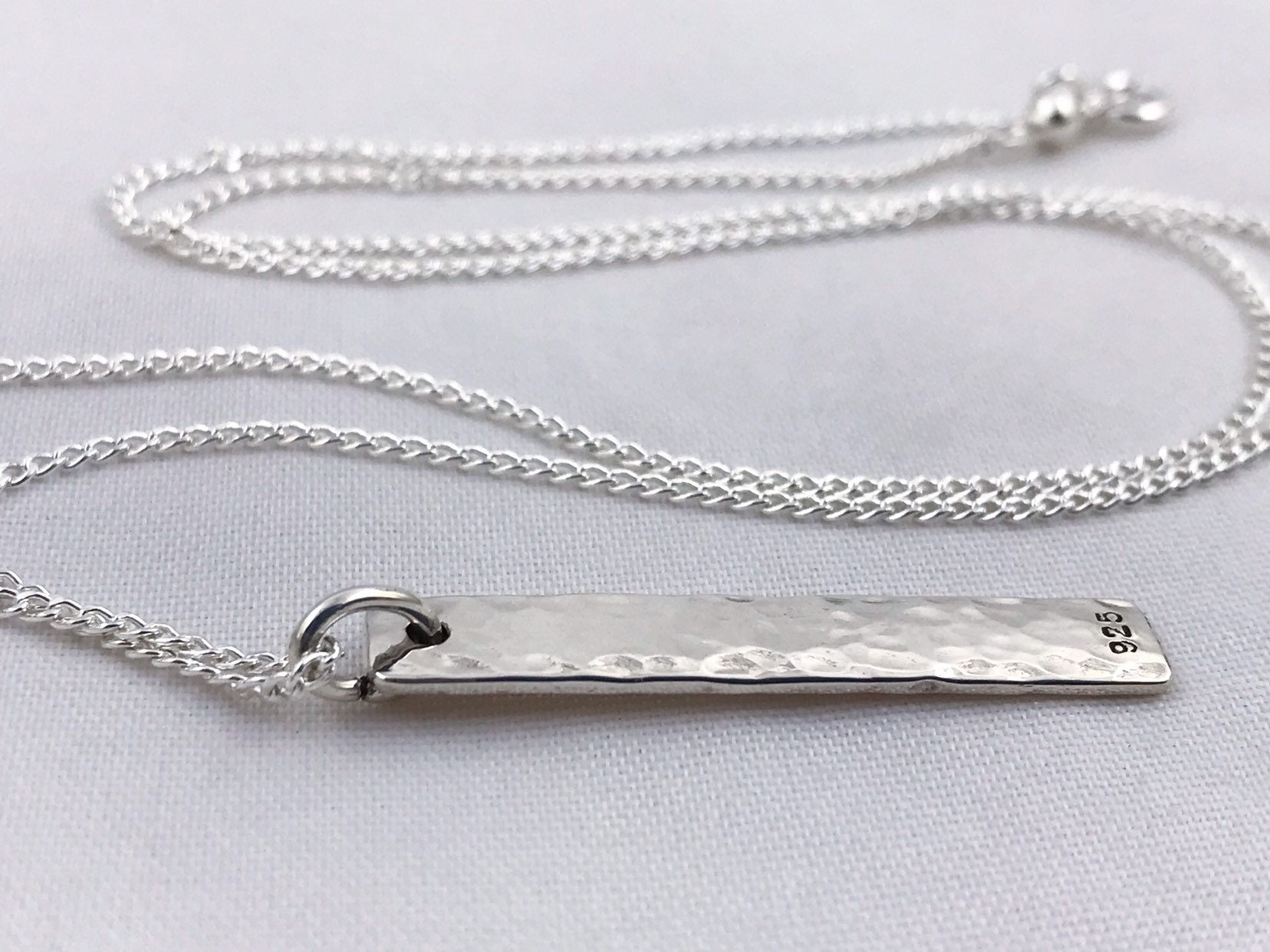 Sterling Silver Vertical Bar Necklace Reversible Hammered Textured