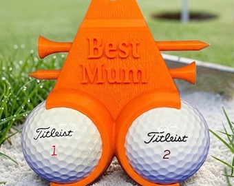 3D Printed Golf Ball & Tee Holder Carabiner Keychain | Holds 2 Golf Balls, 4 Tees | Golf Accessories, Golf Bag Clip, Golf Gift for Dad