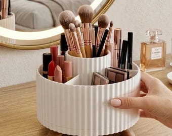 Organizador de Maquiagem com Rotação 360° | Armazenamento de Cosméticos para Penteadeira | Carrossel Giratório para Pincéis, Batons e Produtos de Cuidados com a Pele