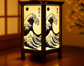 Shoji Art Lamp | Sakura & Great Wave LED Desk Light | Japanese Home Decor