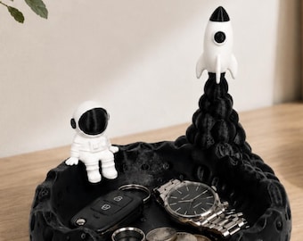 3D gedrucktes Astronaut Catch All Tablett | Space Schreibtisch Organizer, Moon Rocket Valet