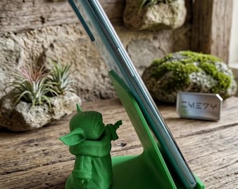 Soporte para teléfono con forma de bebé alienígena con capucha / Accesorio de escritorio de ciencia ficción, soporte para personajes