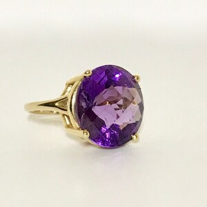 Yellow Gold Amethyst Ring, Vintage Amethyst Ring, Checkerboard Faceted Amethyst, Amethyst Solitaire image 2