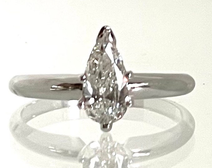 Diamond Engagement Ring-14 Karat White Gold Genuine Pear Shape Diamond-Estate Solitaire Style Ring