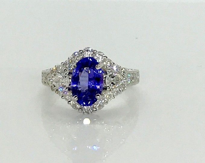 White Gold Tanzanite and Diamond Ring; Tanzanite Ring, Cocktail Ring, December Birthstone, Diamond Ring, Tanzanite Cocktail Ring