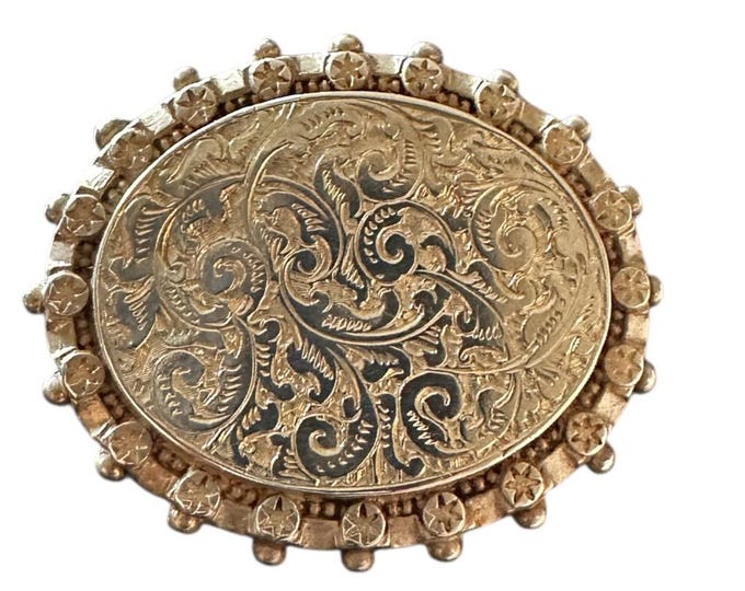 Sterling Silver Rococo Brooch Locket – Ornate Oval Pin with Hidden Photo Frame