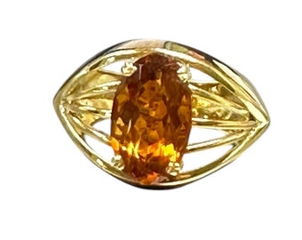 Vintage 18K Yellow Gold Citrine Ring: Modernist Statement Jewelry