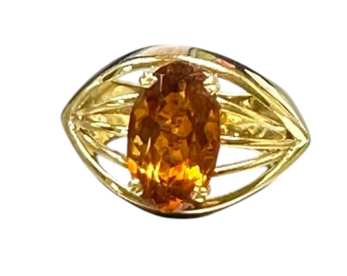 18 Karat Yellow Gold Citrine Ring, Vintage Citrine Ring, Modernistic Ring, Statement Ring, Bohemian Ring, Vintage Jewelry, Citrine Ring