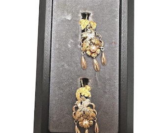 Victorian Yellow Gold Bird Earrings Accented with Dangles and a Pearl, Antique Earrings
