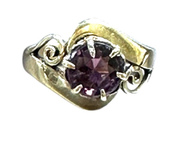 Amethyst Ring; Swirl Gold Work Design; 18 Karat; Right Hand Ring; February Birthstone Ring
