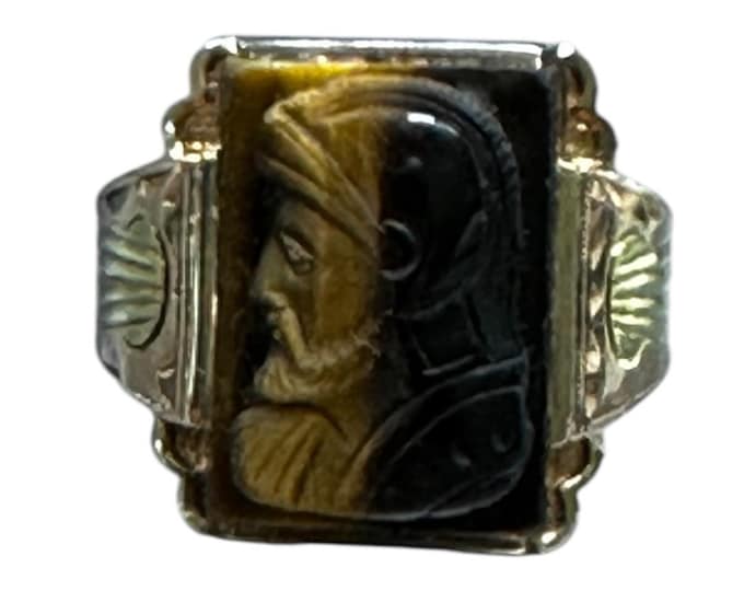 10 Karat Yellow and Green Gold Tiger's Eye Cameo Ring