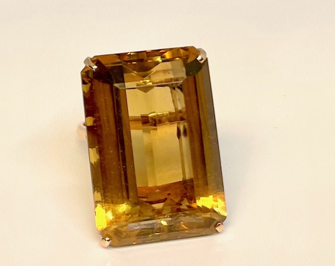 Yellow Gold Emerald Cut Citrine Ring, A Statement Ring