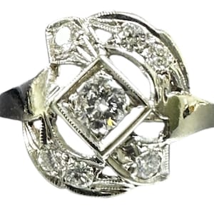 1950s White Gold Diamond Cocktail Ring, 0.25 Carat, Size 6.75