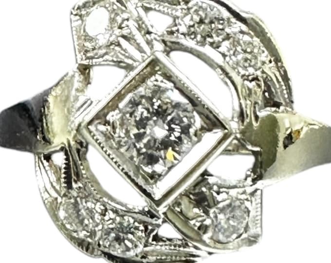 White Gold Diamond Ring, Vintage Ring, 1950's Diamond Ring, Cocktail Ring, Dinner Ring, Diamond Cocktail Ring, Vintage Diamond Ring