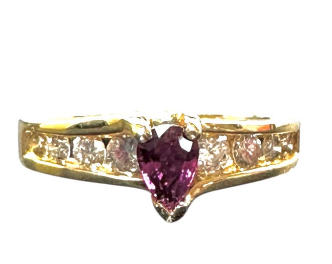 Elegant Vintage Ruby & Diamond Ring in 14k Gold, July Birthstone