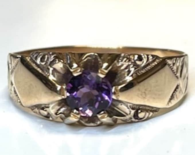 Yellow Gold Victorian Amethyst Ring, Amethyst Belcher Style Ring, Antique Amethyst Ring, February Birthstone Ring, Vintage Amethyst Ring