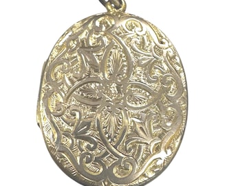 Ornate Oval Engraved and Embossed Gold Filled Locket - Vintage Jewelry Gift