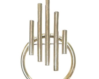 Sterling Silver Circle Pin with Abstract Design-Signed Brooch