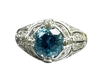 White Gold Swiss Blue Topaz Diamond Ring - Size 6-3/4