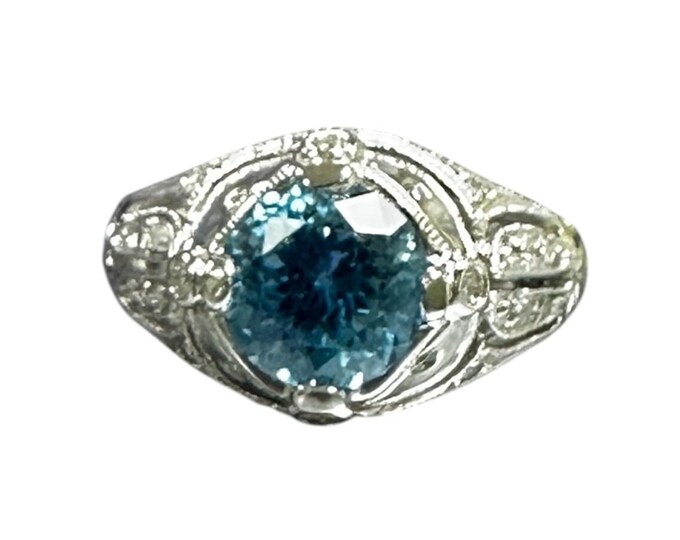 White Gold Blue Topaz and Diamond Ring; Blue Topaz Ring; Deep Blue Topaz Ring; Topaz and Diamond Ring; Cocktail Ring; Dinner Ring