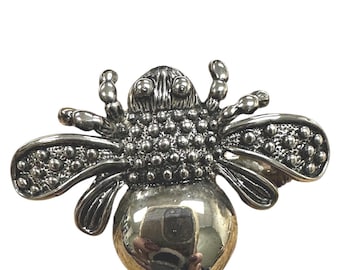Sterling Silver Bee Brooch with Bumpy Body & Hallmark, Unique Insect Jewelry