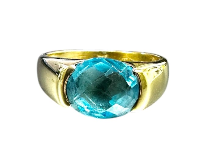 Yellow Gold Blue Topaz Ring, November Birthstone, Birthstone Ring, Blue Topaz, Vintage Blue Topaz Ring, Blue Topaz Statement Ring