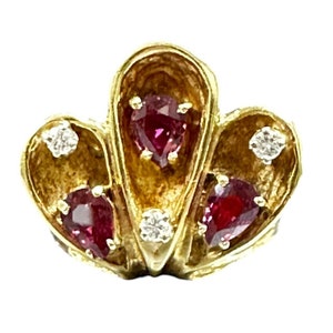 Vintage 14k Yellow Gold Ruby and Diamond Ring - July Birthstone