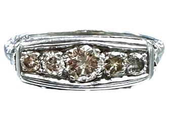 Champagne Colored Diamond Filigree Ring - Edwardian Period