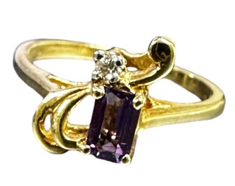 Vintage 1980s Amethyst and Diamond Ring, Size 5.25