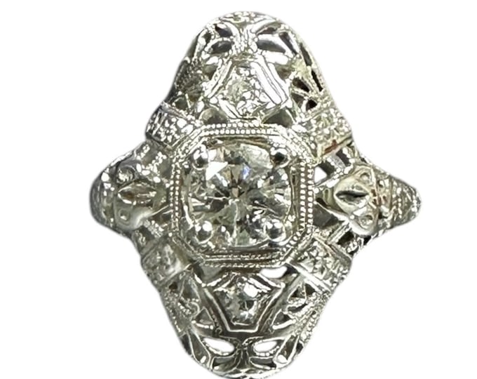 White Gold Diamond Filigree Ring, Antique Diamond Ring, Filigree Ring, Vintage Diamond Ring, Diamond Ring, Filigree Diamond Ring