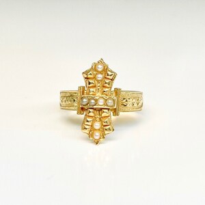 Yellow Gold Seed Pearl Ring, Victorian Style Ring, Victorian Pearl Ring, Victorian Style June Birthstone Ring image 2