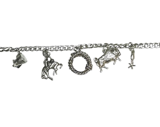 Vintage Sterling Silver Charm Bracelet with Five Charms-Western Cowboy Theme