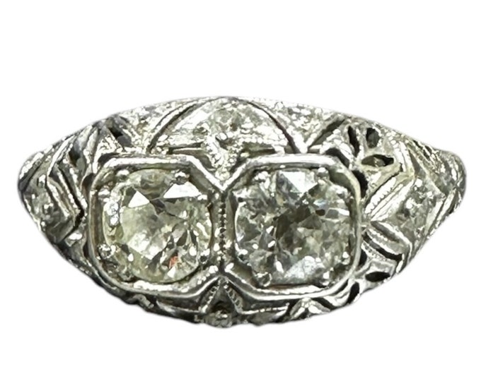 Vintage White Gold Diamond Filigree Ring - Old-World Charm