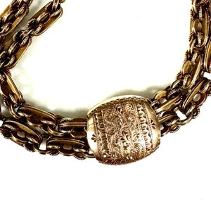 Ladies 14 Karat Yellow Gold Victorian Bracelet with Hand Engraved Slide