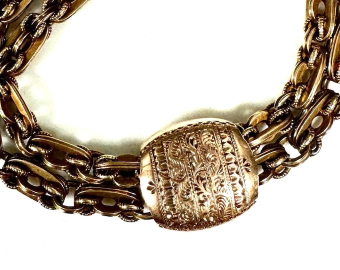 Ladies 14 Karat Yellow Gold Victorian Bracelet with Hand Engraved Slide