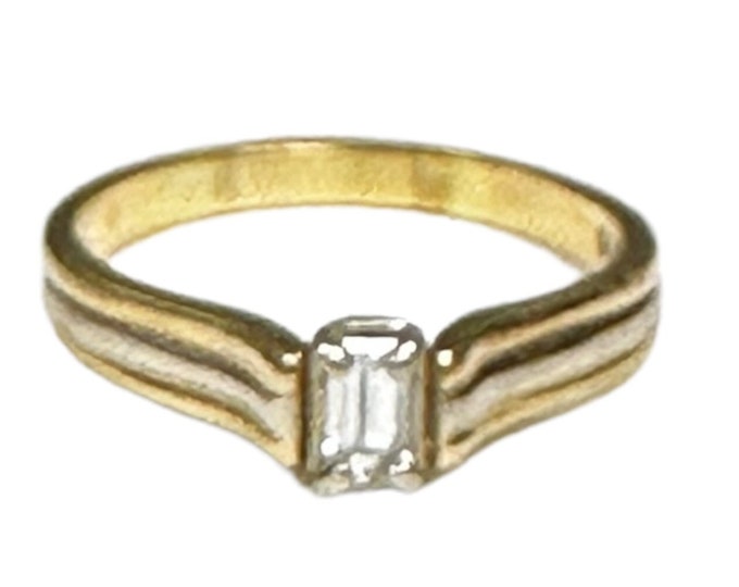 Yellow Gold Emerald Cut Diamond Engagement Ring or Promise Ring