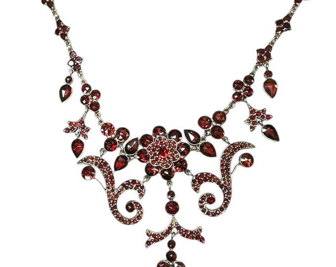 Unique Ornate Antique Bohemian Cut Garnet Necklace