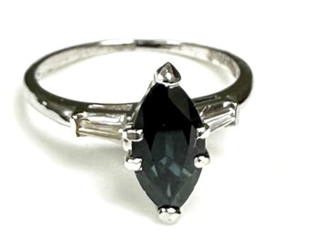 Platinum Blue Sapphire and Diamond Alternative Engagement Ring with Marquise Cut Blue Sapphire - September Birthstone Jewelry