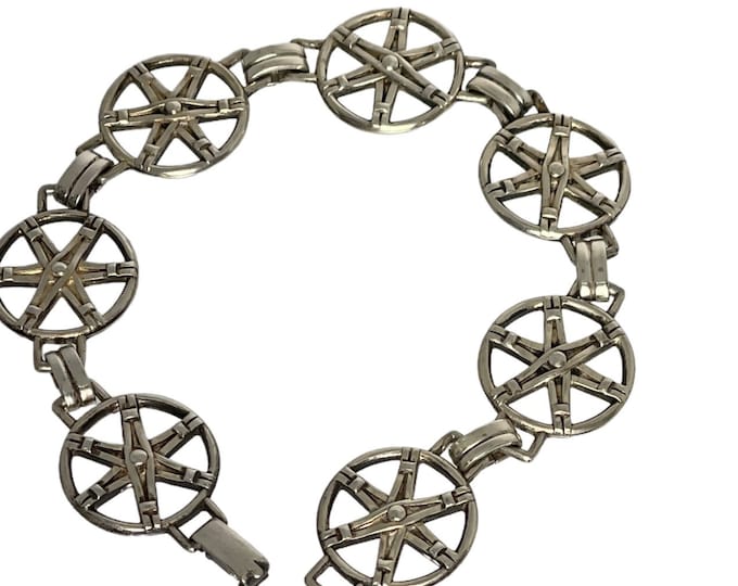 Vintage Sterling Silver Circle Bracelet, Sterling Silver Link Bracelet, Link Bracelet with Round Links