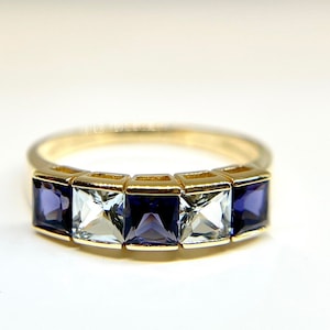 Vintage 14k Yellow Gold Iolite Aquamarine Stacking Ring, Size 9