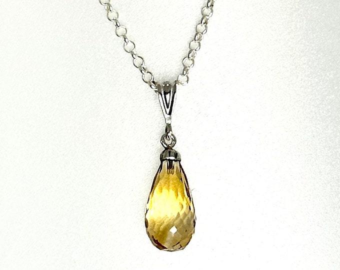 Hand-Crafted Sterling Silver Teardrop Citrine Necklace