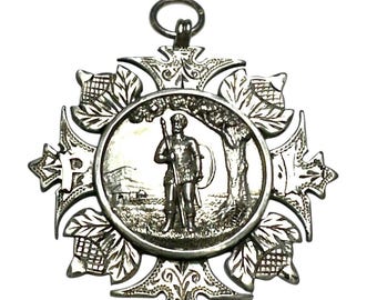 Antique Sterling Medal, 1909 Hallmarked Lodge Medal, Warrior Charm, Caradoc Lodge 22 Award